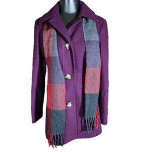 London Fog Purple Wool Blend Coat with Scarf - Small